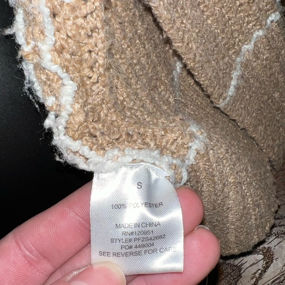 Pink Rose Tan & White Sweater Knit Long Sleeve Cardigan Open Front Size S - Picture 14 of 14